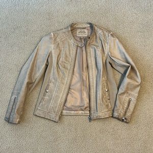 Sebby Collection Faux Leather Moto Jacket - Tan, Size Small